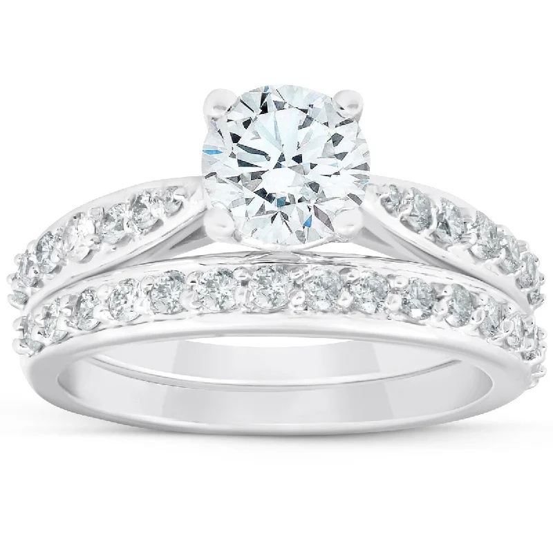 Women’s platinum ring engagement rings-1 3/4Ct Diamond Engagement Matching Wedding Ring Set 14k White Gold