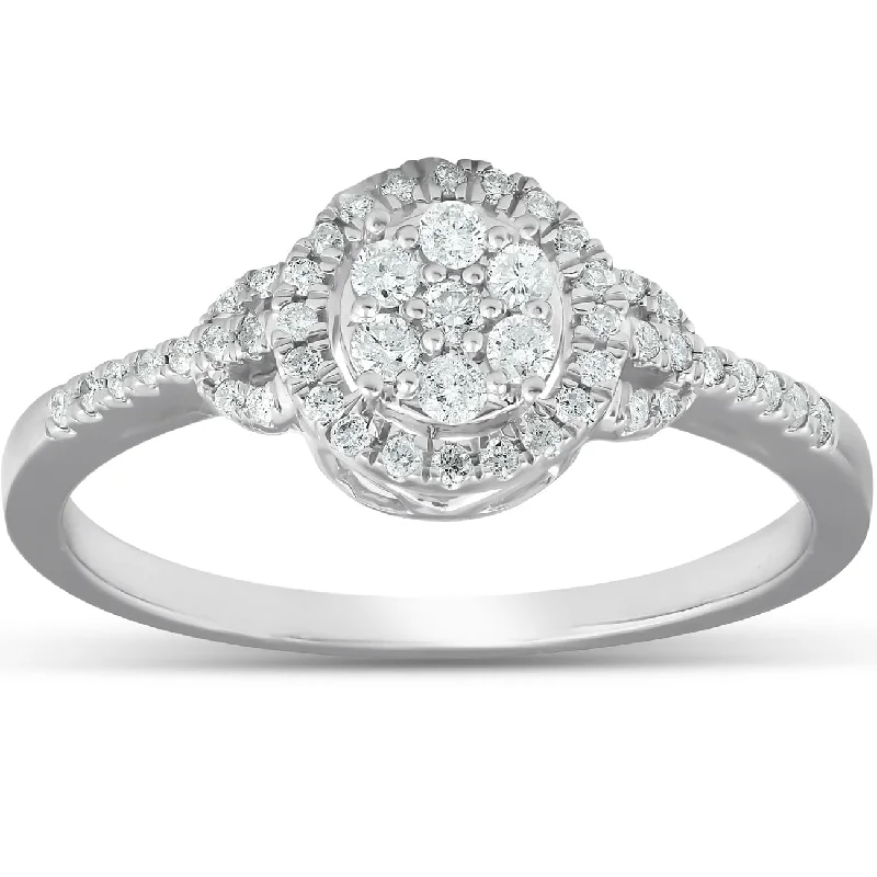 Women’s classic engagement rings-Pompeii3 10k White Gold 1/4 Ct TDW Halo Vintage Diamond Engagement Ring