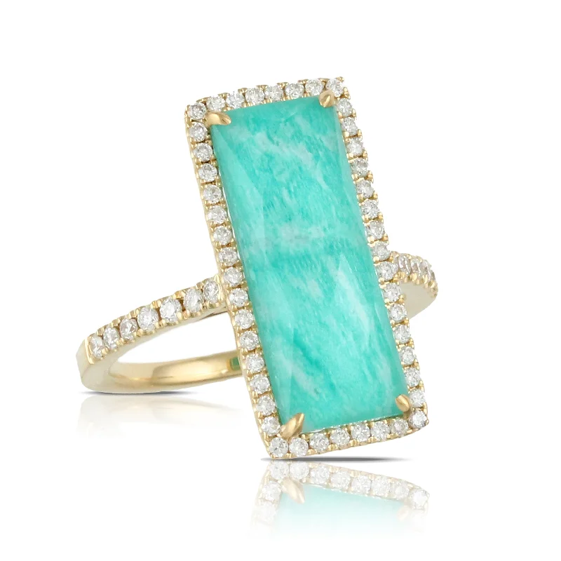 Women’s vintage diamond engagement rings-Amazonite and Diamond Ring