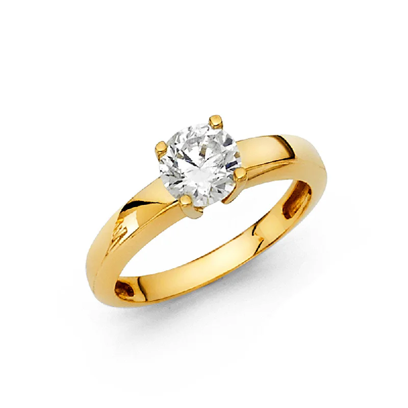 Women’s three-stone engagement rings-14K Solid Gold Round Cut CZ Solitaire Women's Engagement Wedding Ring