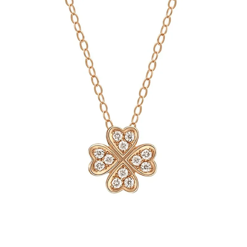 Women’s gold-plated necklaces-FANCIME Heart-Shaped Four Leaf Clover 18K Solid Rose Gold Necklace