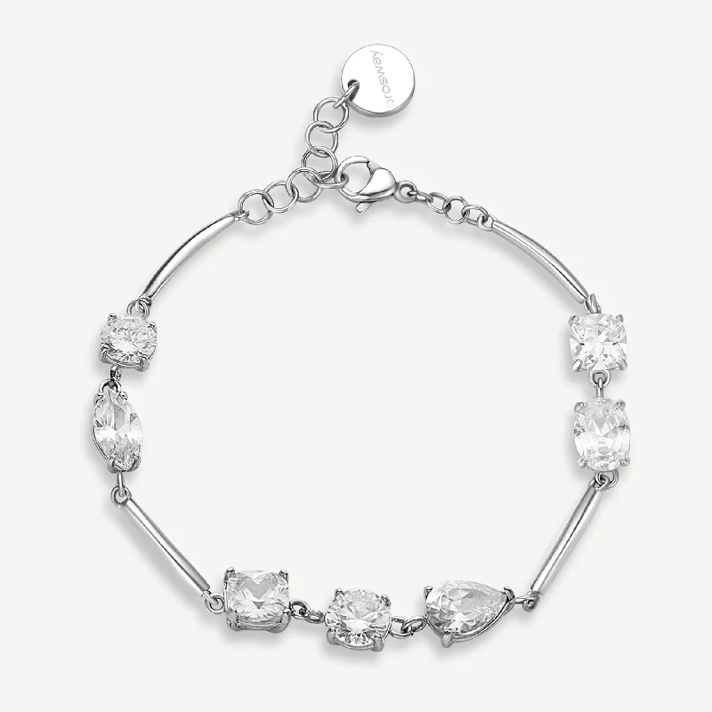 Women’s minimalist bracelets-Multi-Stone Cubic Zirconia Station Bracelet in Stainless Steel