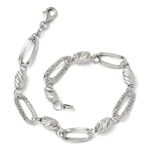 Women’s vintage tennis bracelets-14k White Gold Polished Textured And Diamond Cut Link Bracelet