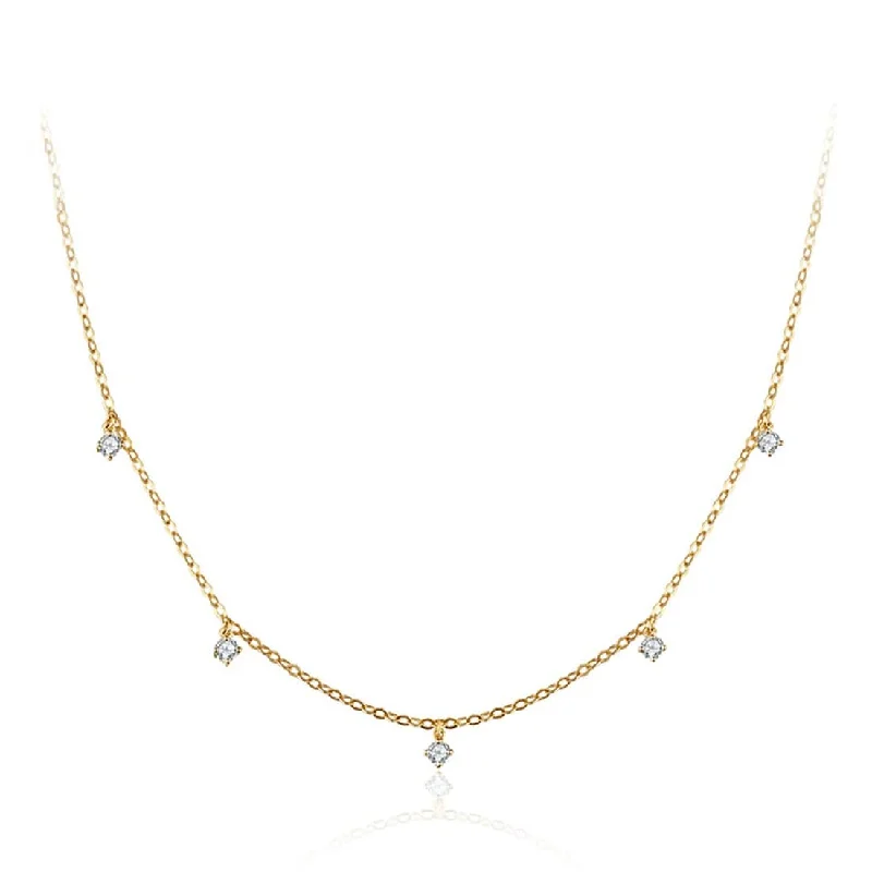 Women’s sterling silver necklaces-FANCIME “5 Stone” Minimalist Chain 14K Solid Gold Necklace