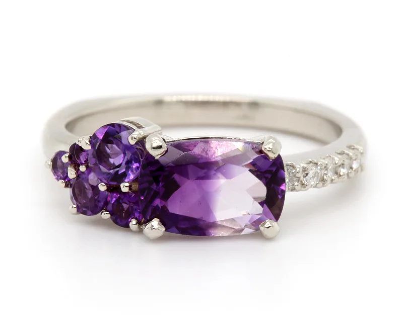 Women’s black diamond engagement rings-Unique Bicolor Amethyst Diamond Ring