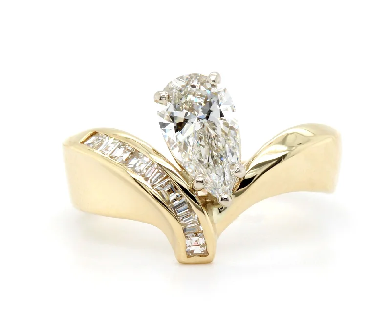 Women’s engagement rings with large stones-Pear Diamond Curved Baguette Diamond Ring