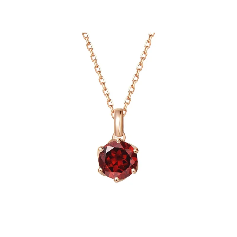 Women’s modern necklaces-FANCIME Dark Red Garnet 14K Solid Rose Gold Necklace