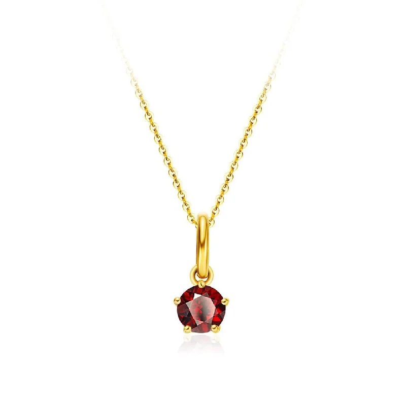 Women’s square pendant necklaces-FANCIME Delicate January Birthstone Garnet 18K Yellow Gold Necklace