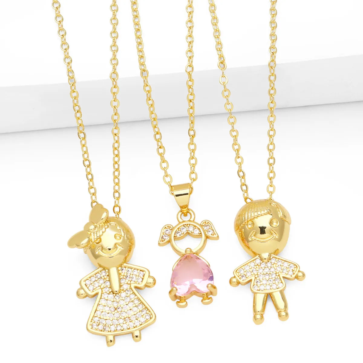 Women’s necklace with initials-Ig Style Fashion Cartoon Character Copper 18k Gold Plated Zircon Necklace In Bulk