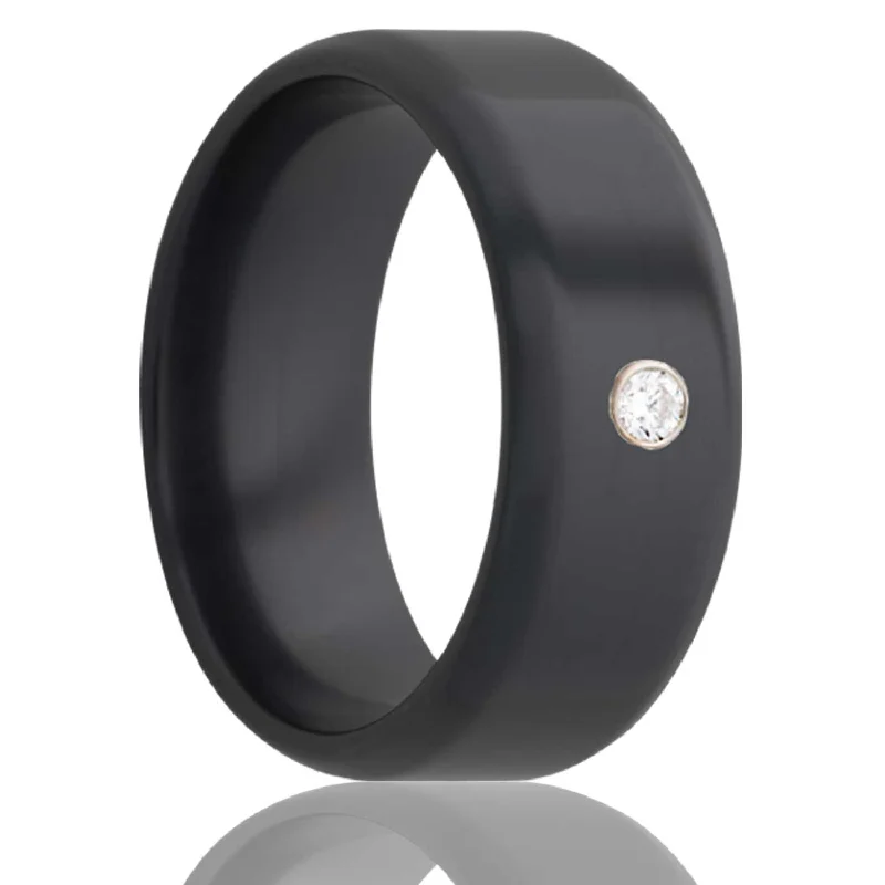 Women’s affordable engagement rings-Diamond Solitaire Black Zirconium Ring