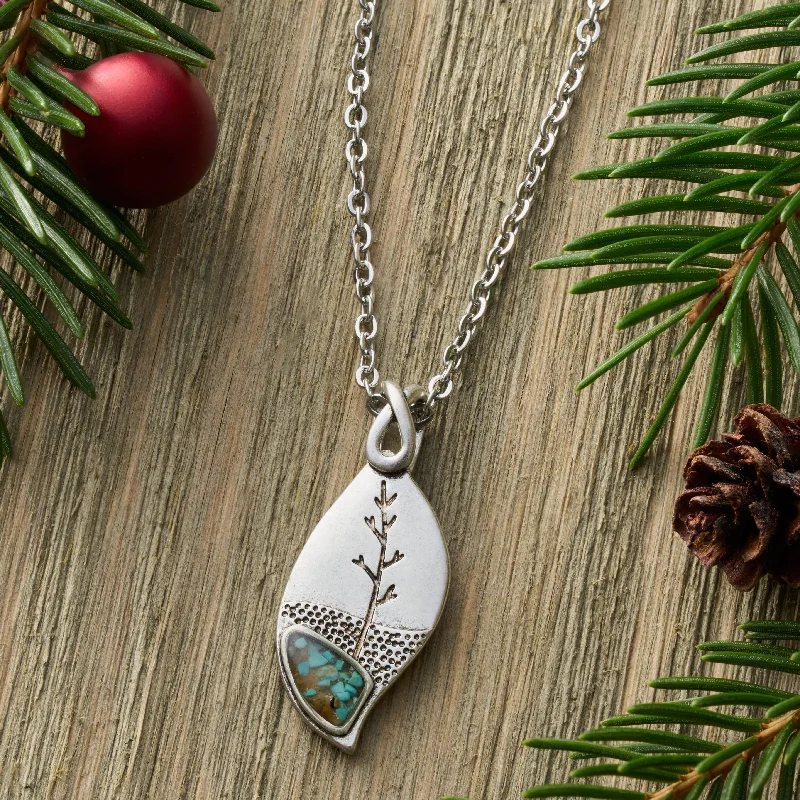 Women’s elegant chain necklaces-Turquoise Leaf Tree Necklace