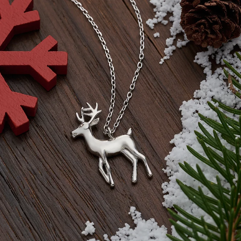 Women’s luxury necklaces-Sterling Silver White-Tailed Deer Necklace