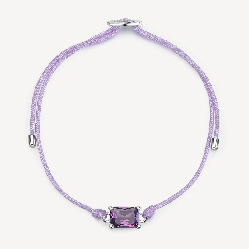 Women’s eco-friendly bracelets-Fancy Purple Stone Cord Bracelet in Sterling Silver