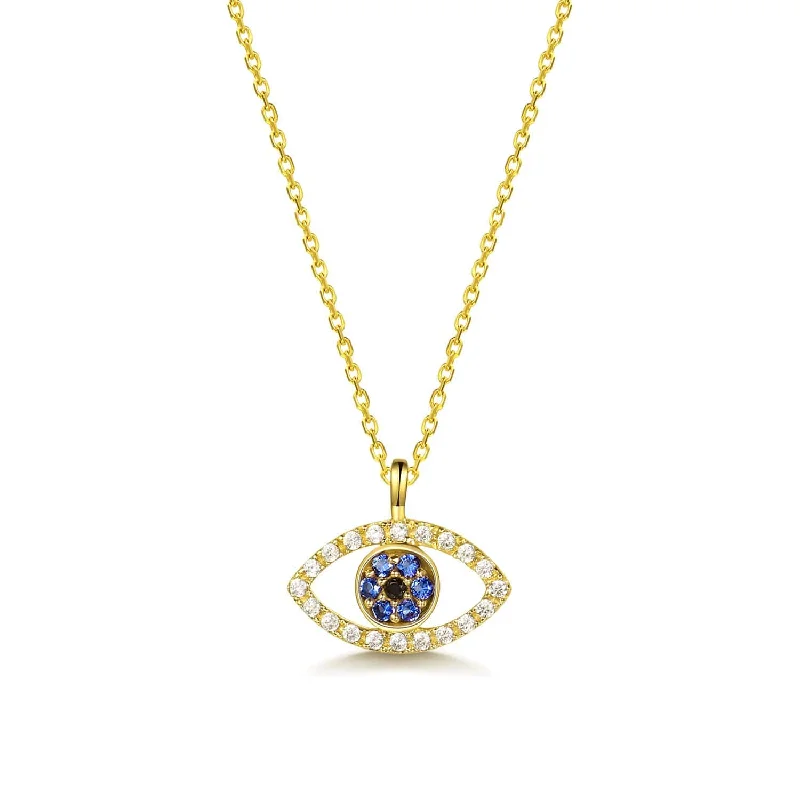 Women’s gemstone chain necklaces-FANCIME Evil Eye 14K Solid Yellow Gold Necklace