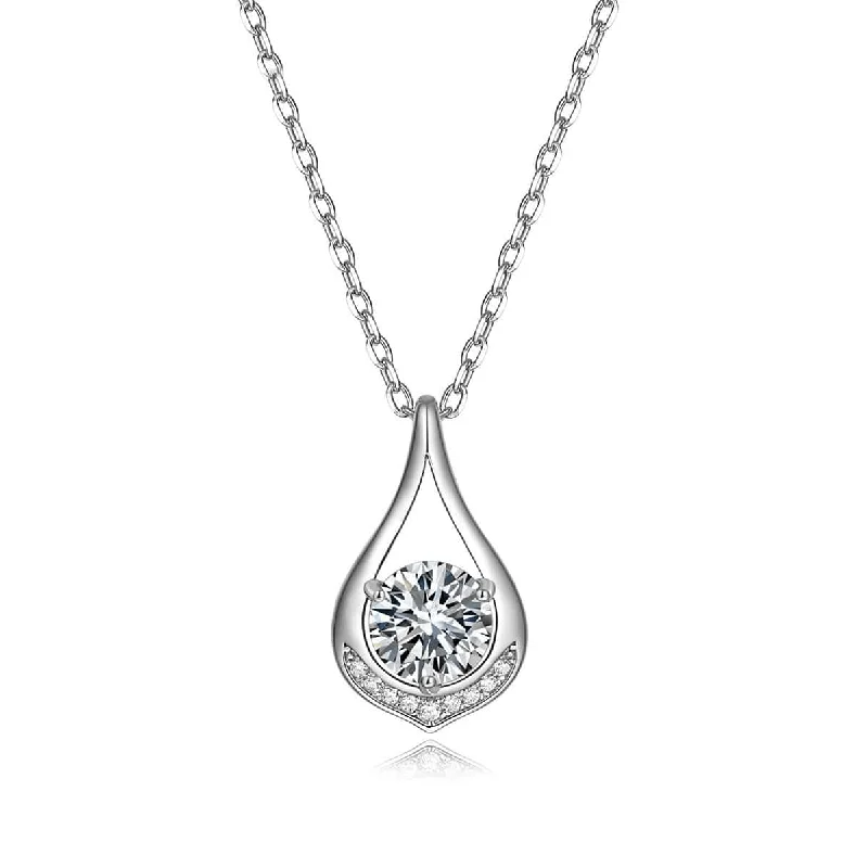 Women’s pearl necklaces-FANCIME Moissanite Dewdrop Waterdrop Sterling Silver Necklace