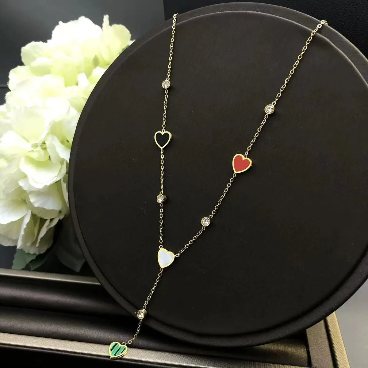 Women’s cute pendant necklaces-Modern Style Classic Style Heart Shape Stainless Steel Plating Inlay Shell Zircon Gold Plated Pendant Necklace