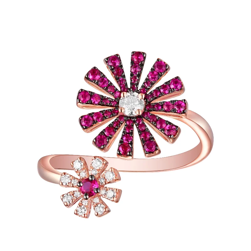 Women’s rose gold solitaire engagement rings-Ruby and Diamond Bypass Ring