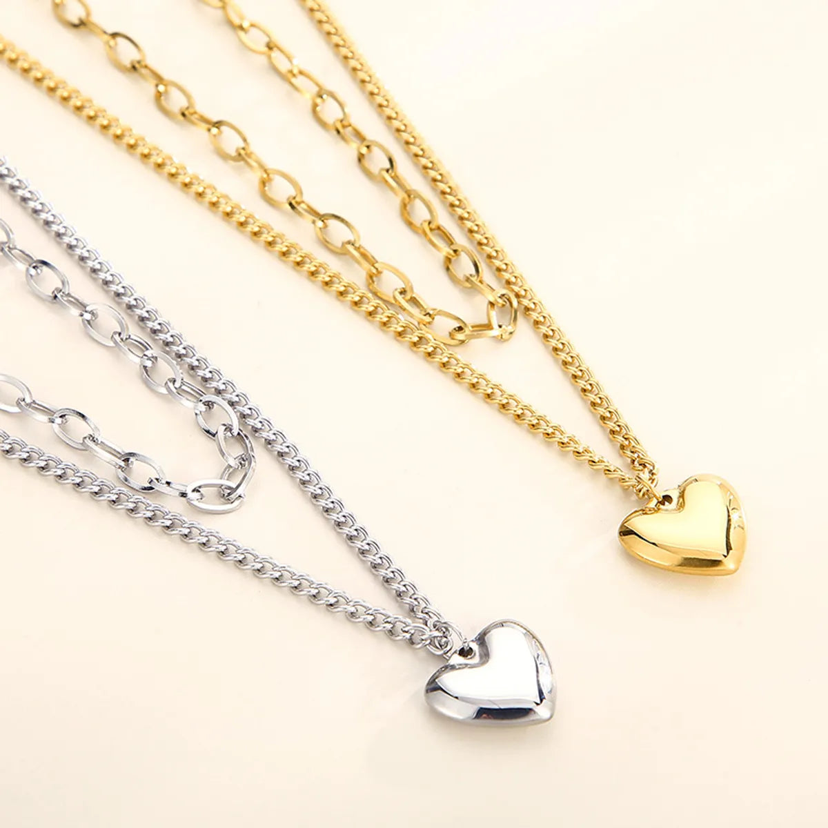 Women’s bohemian necklaces-Casual Modern Style Heart Shape Stainless Steel Titanium Steel Plating 18k Gold Plated Layered Necklaces