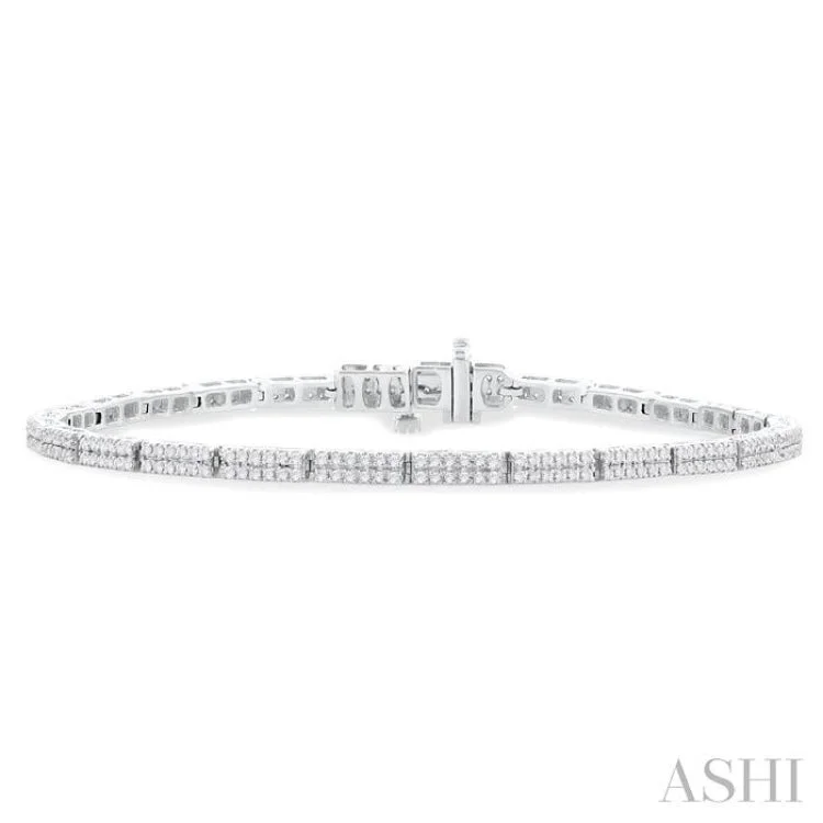 Women’s gold and silver bracelets-1.00 Ctw Double Row Round Cut Diamond Bar Link Tennis Bracelet in 14K White Gold