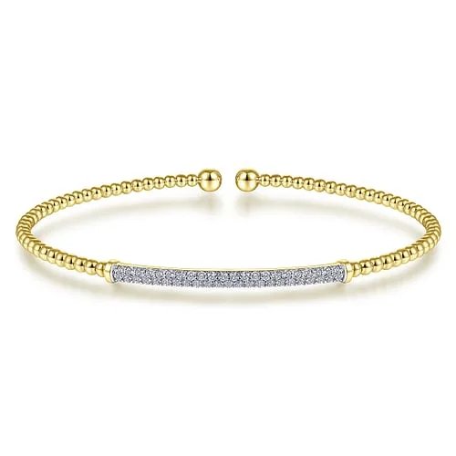 Women’s chunky bracelets-Diamond Bar Bangle Bracelet in 14K Yellow Gold