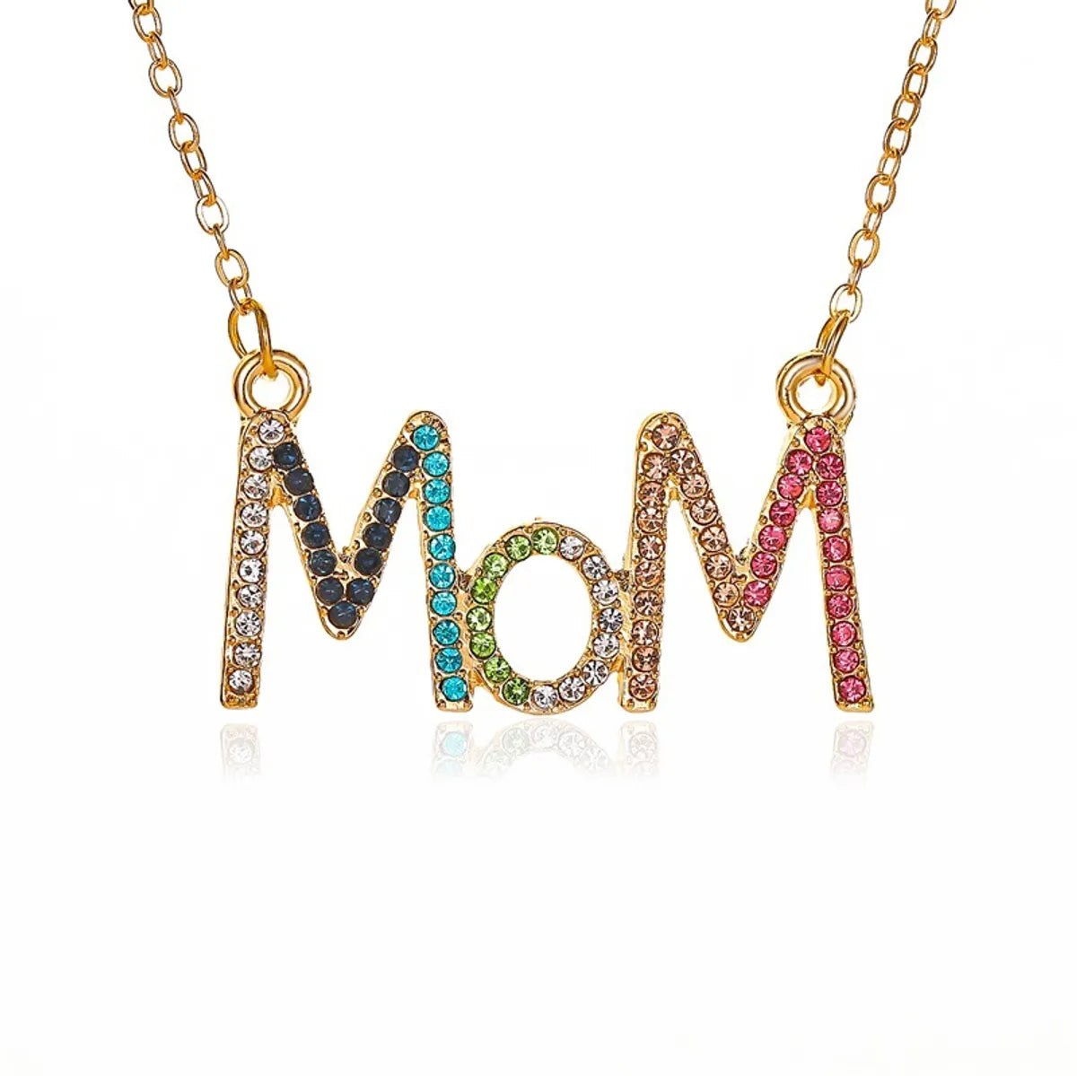 Women’s diamond pendant necklaces-New Simple Color Diamond Clavicle Chain Mother's Day Gift Creative Diamond Mom Alphabet Necklace Gooddiy Wholesale