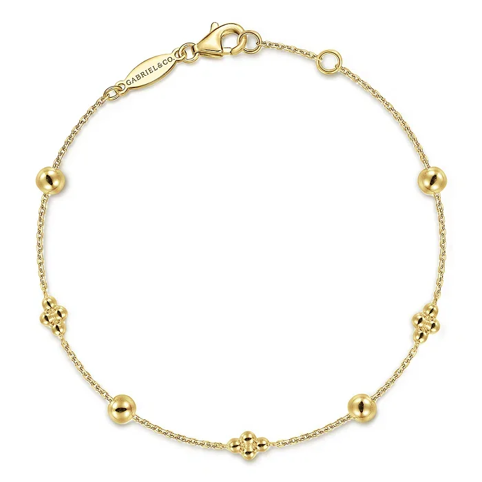 Women’s leather bracelets-Bujukan Beads Station Bracelet in 14K Yellow Gold