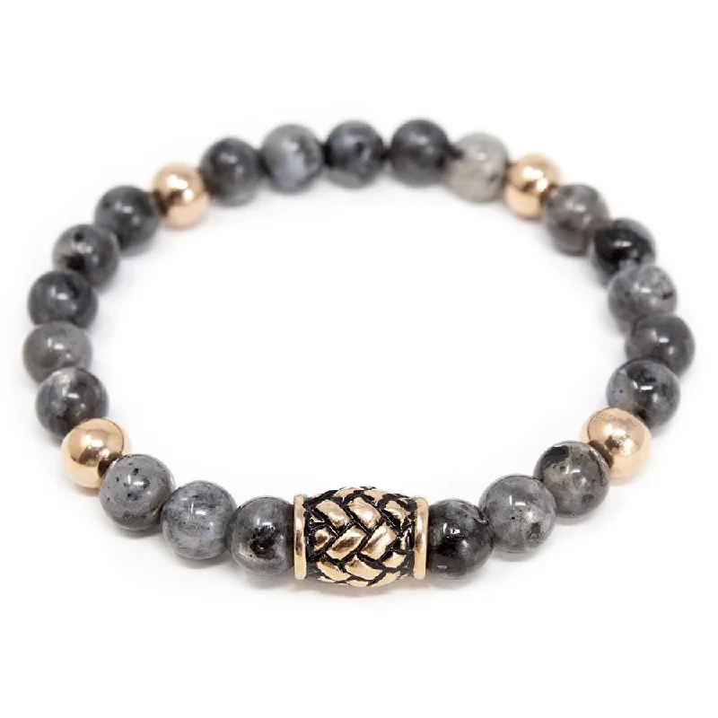 Women’s leather and metal bracelets-Stainless Steel Barrel Beaded Bracelet Cloudy Grey Rose Gold Plated