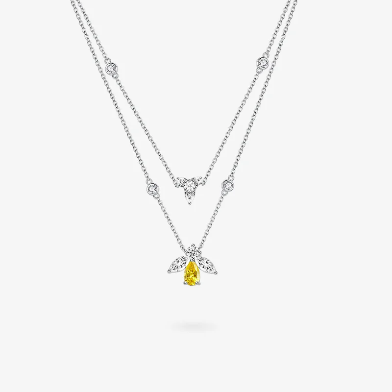 Women’s birthstone necklaces-"Honey Talk" Honey Bee Two Layer Double Sterling Silver Necklace