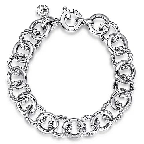 Women’s pearl bracelets for weddings-White Sapphire Bujukan Link Chain Tennis Bracelet in Sterling Silver