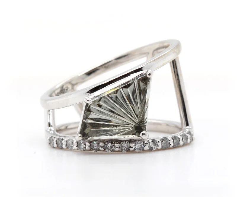 Women’s dual band engagement rings-Fancy Gray Tourmaline Diamond Modern Angular Ring