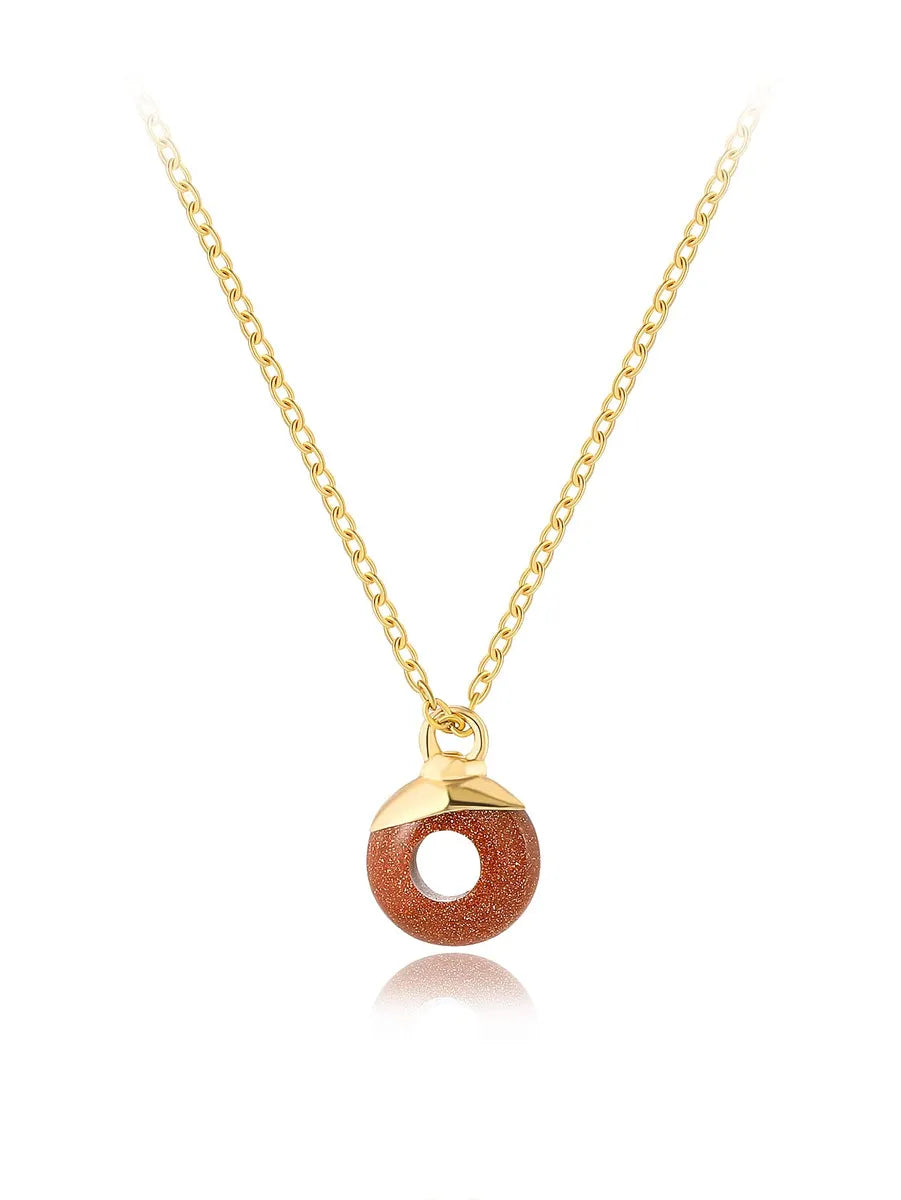 Women’s dainty necklaces-Simple Style Round Stainless Steel Plating Inlay Natural Stone 18k Gold Plated Pendant Necklace