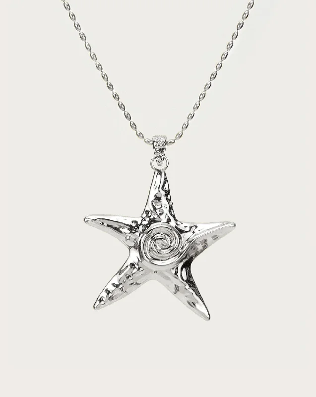 Women’s rose gold chain necklaces-Large Starfish Necklace in Silver