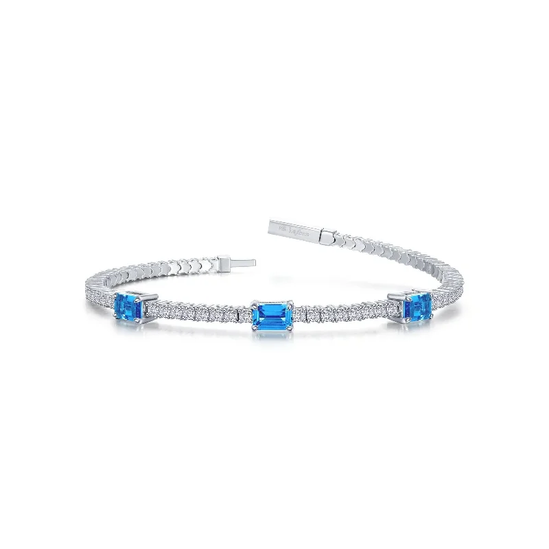 Women’s adjustable leather bracelets-Flexible Blue Topaz Station Bracelet in Sterling Silver