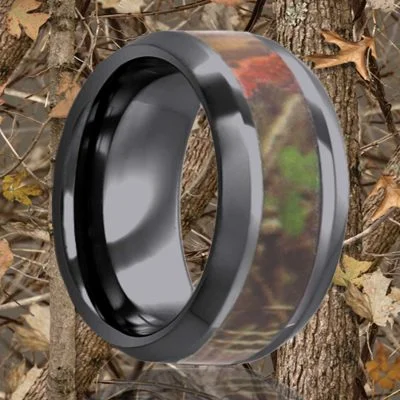 Women’s split-shank engagement rings-Black Diamond Ceramic Ring with Camouflage Inlay