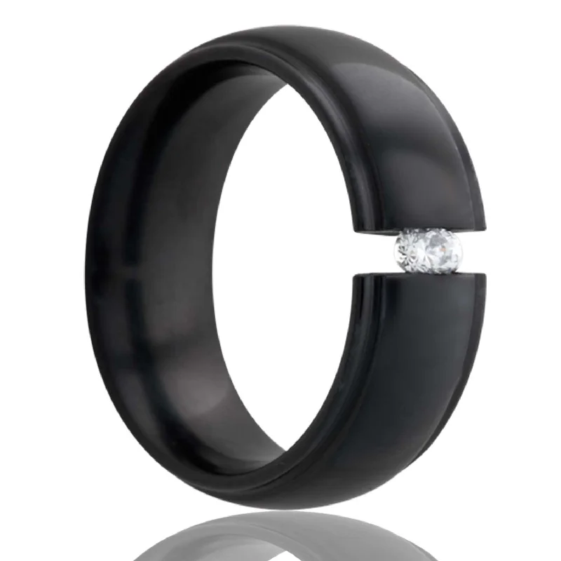 Women’s modern engagement rings-Black Dome Edge with Diamond Zirconium Ring