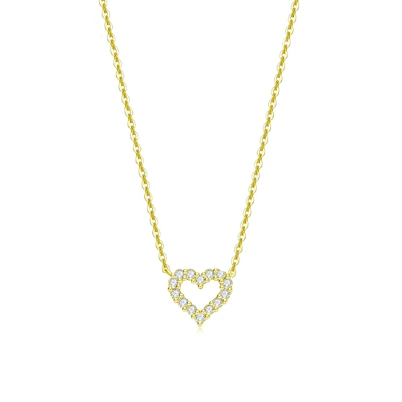 Women’s minimalist necklaces-Small Tiny Diamond Heart Pendant Necklace in 14k Yellow Gold