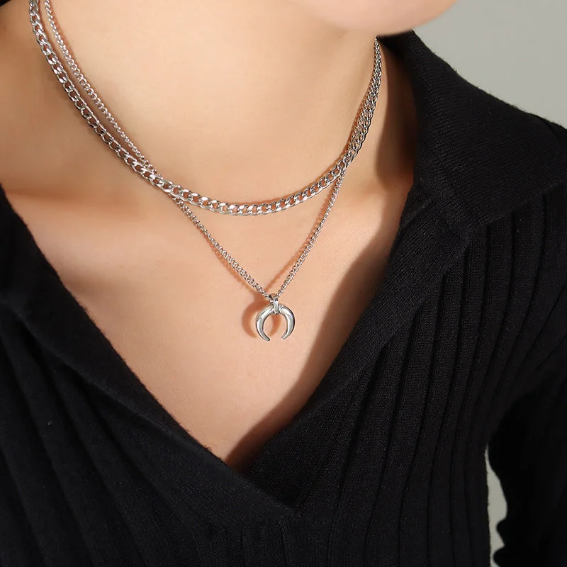 P964-Steel Double-Layer Necklace