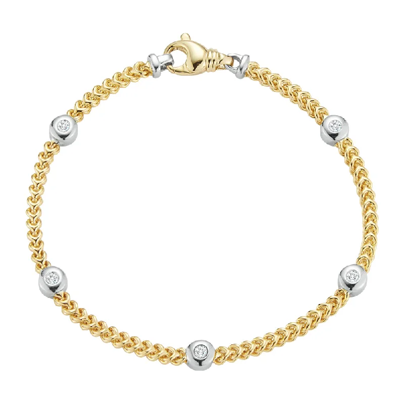 Women’s infinity bangles-Diamond Bezel Station Bracelet in 14K Two Tone Gold