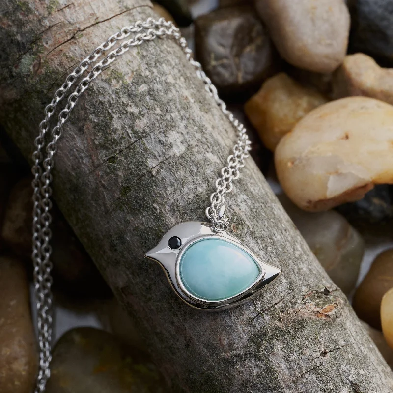 Women’s romantic necklaces-Sterling Silver Larimar Birdie Necklace