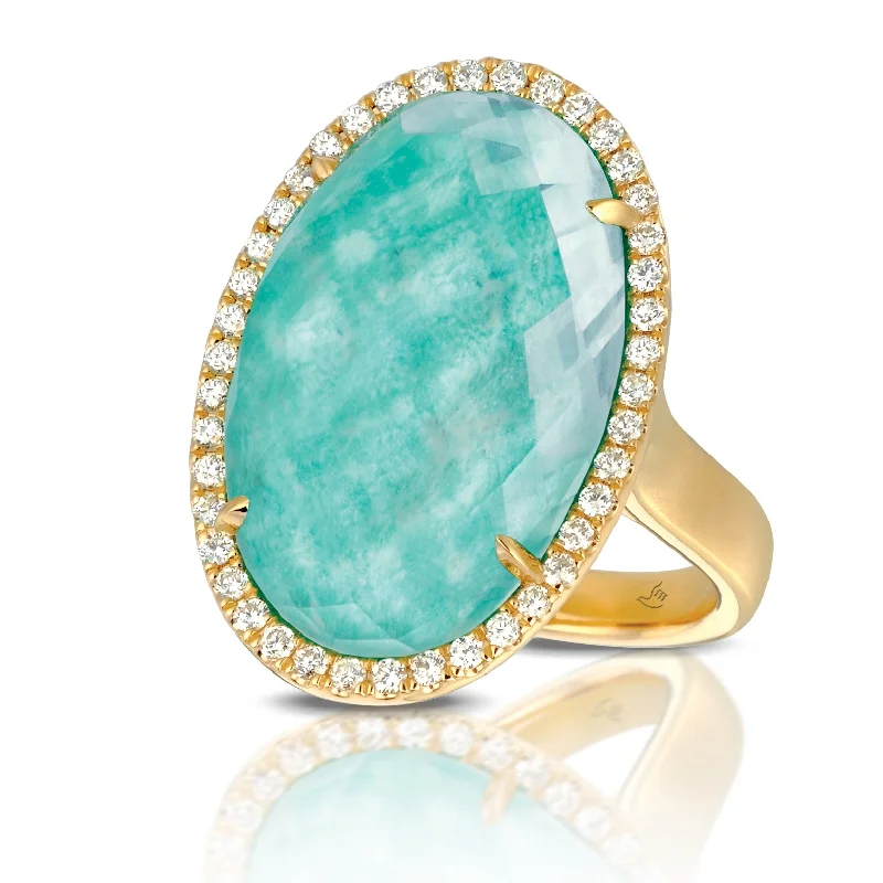 Women’s matching wedding and engagement rings-Amazonite and Diamond Ring