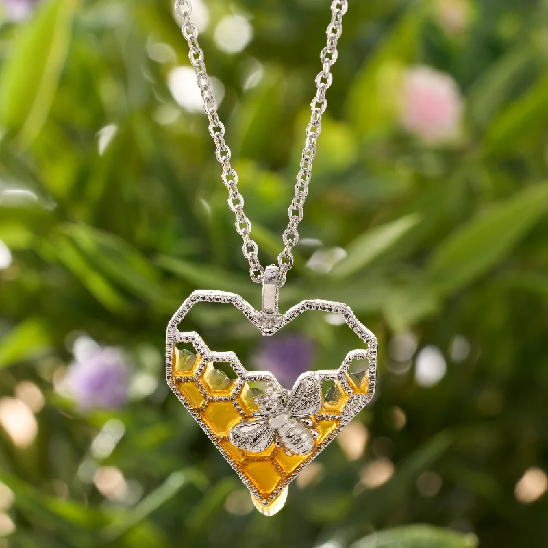 Women’s layered necklaces-Dripping Honey Heart Silver Bee Necklace