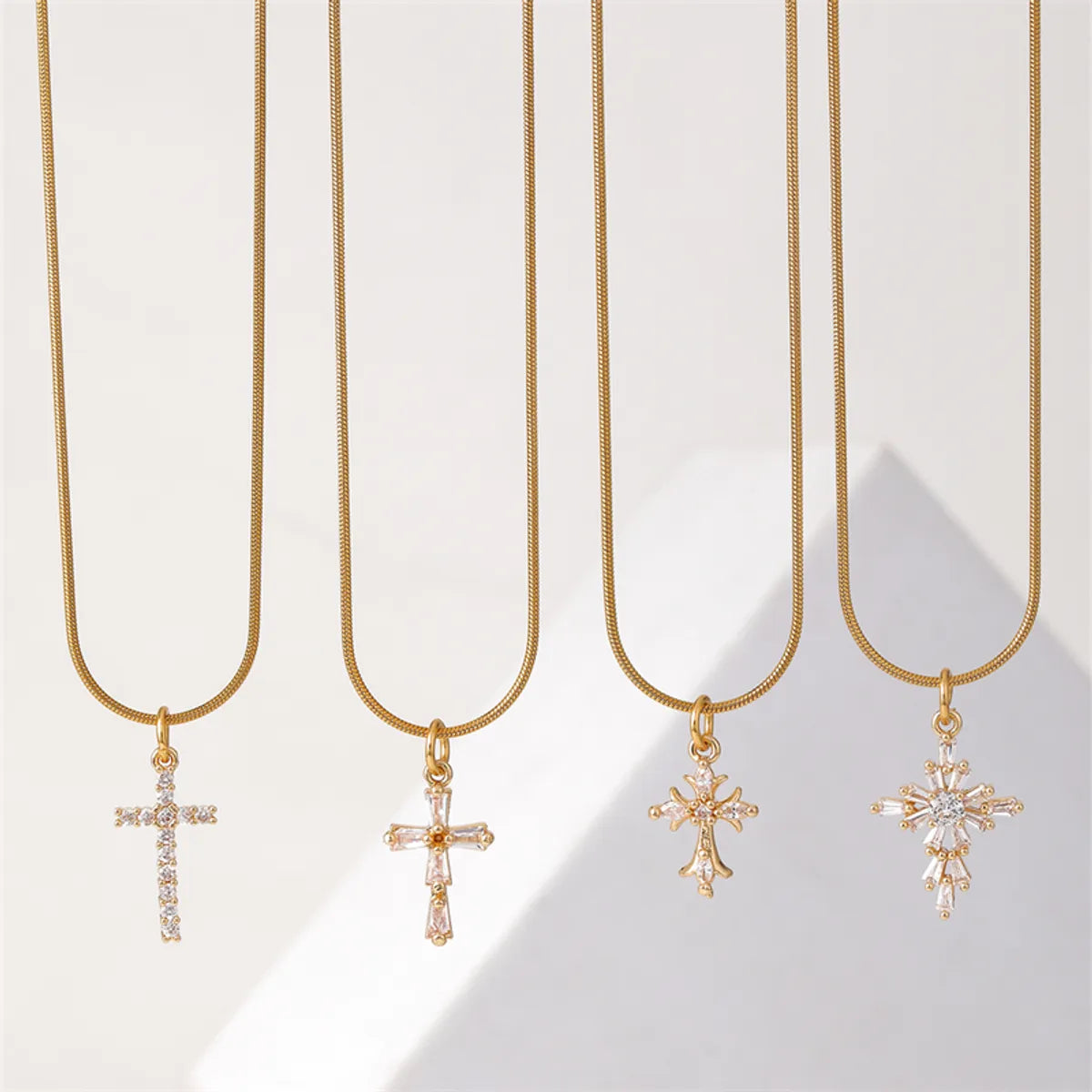 Women’s vintage pearl necklaces-Ig Style Simple Style Cross Stainless Steel Copper Plating Inlay Zircon Gold Plated Necklace