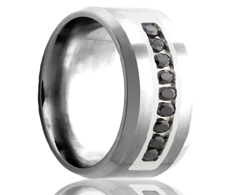 Women’s engagement rings with mixed metals-Cobalt Black Diamond & Palladium Inlay Ring