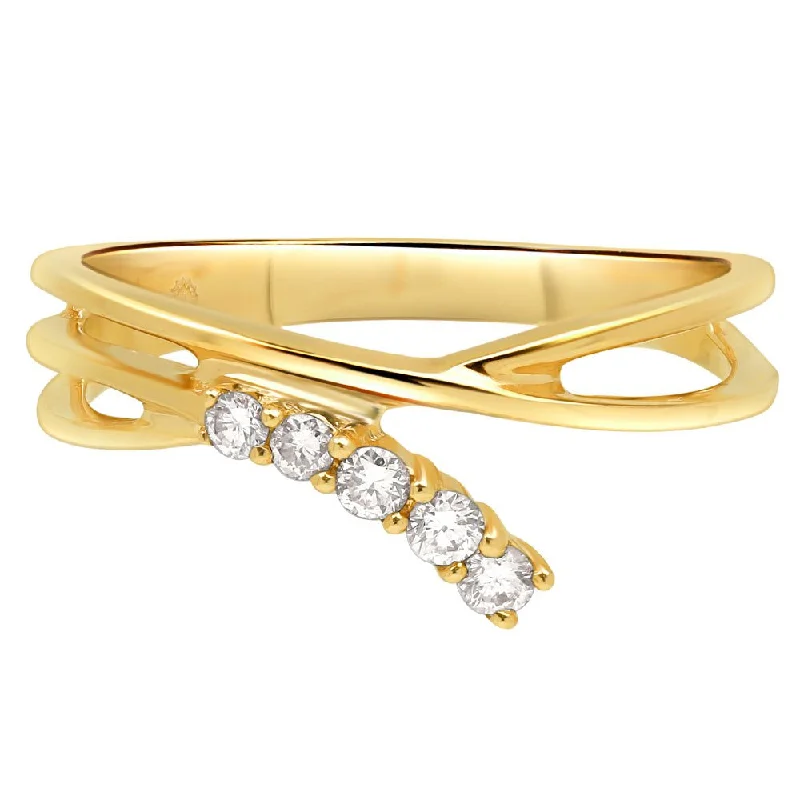 Women’s alternative diamond engagement rings-Interlocking Gold and Diamond Criss Cross Band