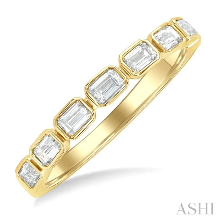 Women’s diamond engagement rings-3/4 ctw East-West Emerald Cut Bezel Diamond Fashion Band in 14K Yellow Gold