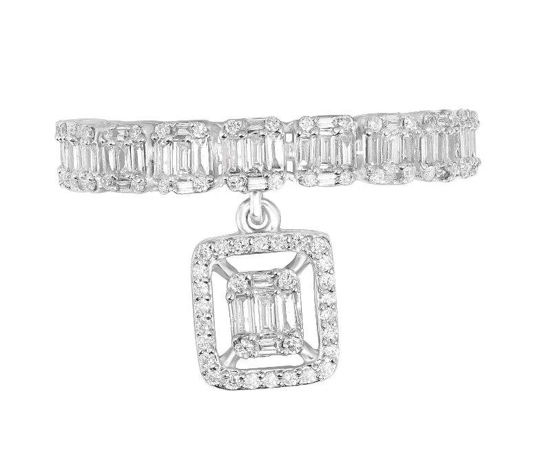 Women’s antique gold engagement rings-Baguette Diamond Eternity Band & Diamond Drop Charm 18k