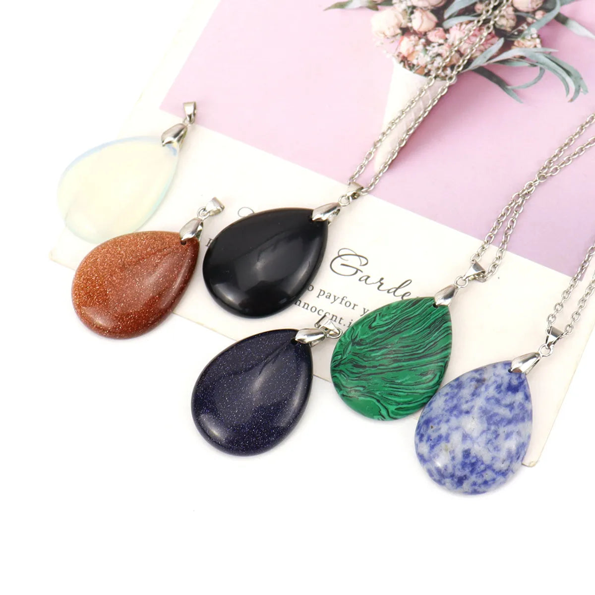 Women’s birthstone necklaces-Fashion Water Droplets Natural Stone Handmade Pendant Necklace 1 Piece