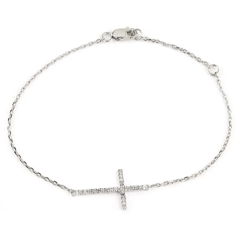 Women’s colorful bracelets-Silver and Diamond Sideways Cross Bracelet