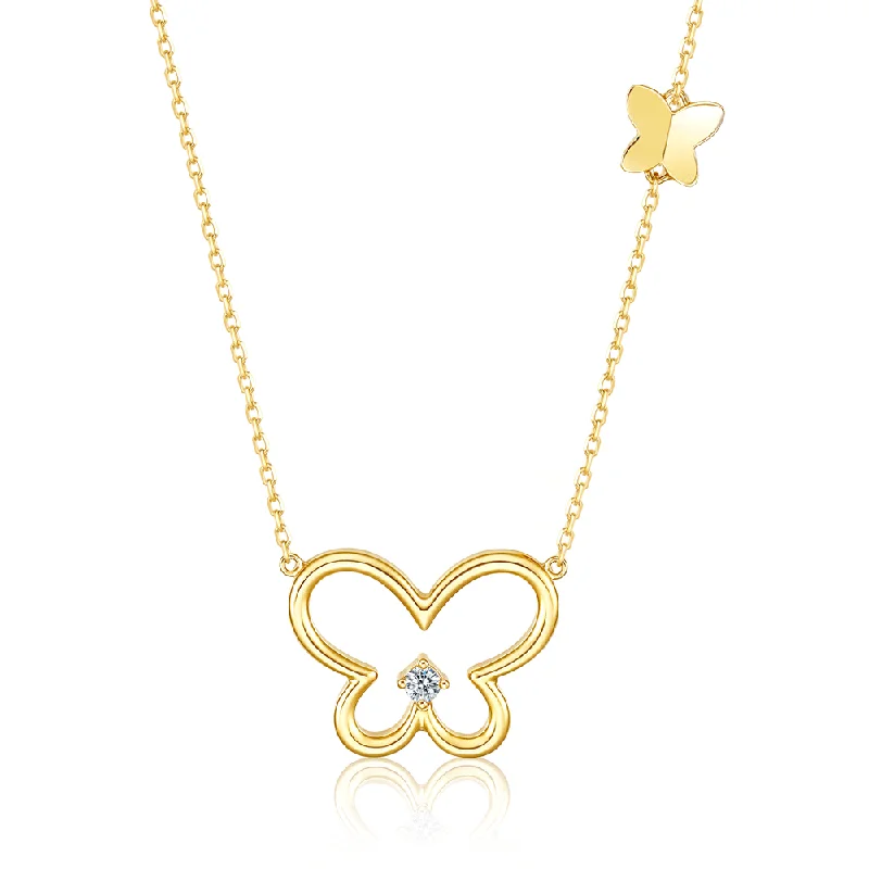 Women’s crystal necklaces-"Golden Wings" Butterfly 14K Yellow Gold Necklace