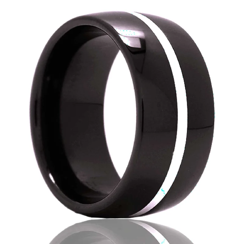 Women’s heirloom engagement rings-Black Diamond Ceramic Ring with Argentium Inlay